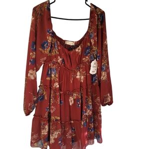 Altar'd State Red and Blue Floral Dress